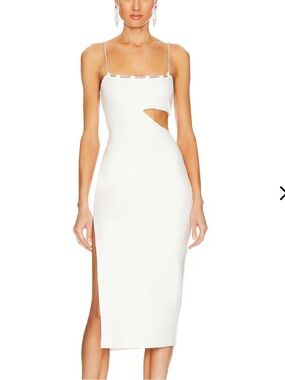 Lovers + Friends White CHARLOTTE MIDI DRESS Cutout rhinestone Straps NEW XXS